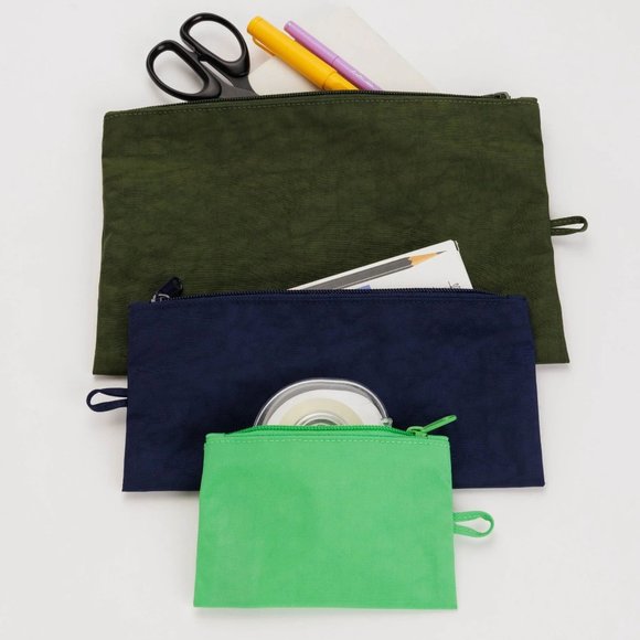 NWT Baggu Flat Pouch Set - Marine (Aloe, Navy, Bay Laurel) - Picture 2 of 2